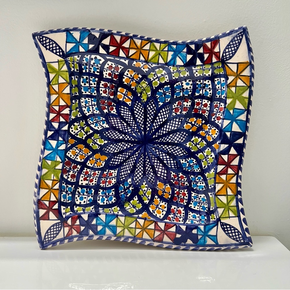 SOLD Hand-Painted Moroccan Ceramic Plate, Catchall, Colorful Wall Decor, 7" Squa - Picture 1 of 10